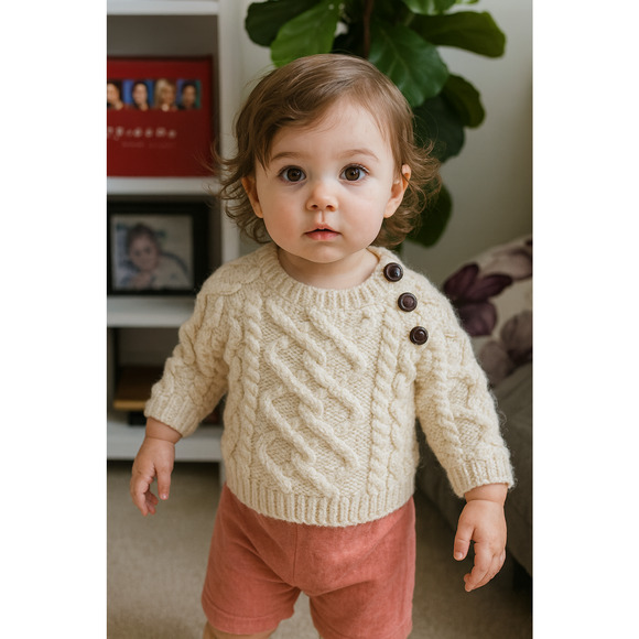 Aran Sweater Market 100% Merino Wool Sweater Shoulder Buttons Baby Size Small - Picture 1 of 15